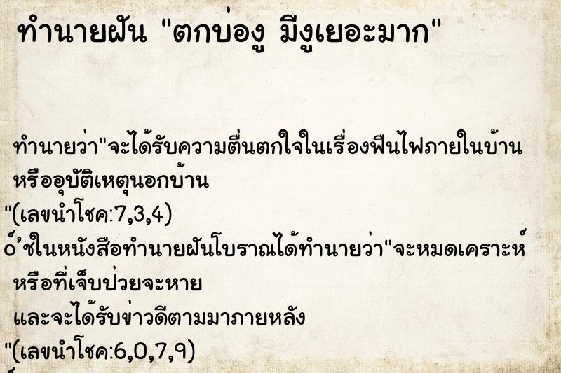 ทำนายฝันทำนายฝันตกบ่องูมีงูเยอะมาก